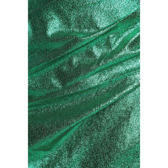 Lulu's Always Envied Green Shiny Metallic Gathered Mini Dress - Picture 5 of 5